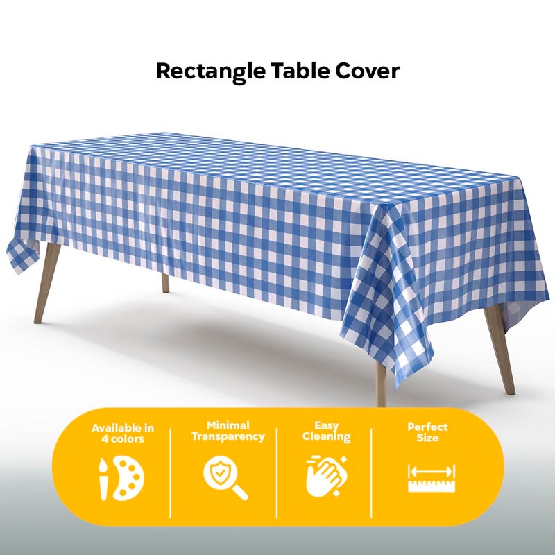 Exquisite Picnic Table Cover - 12 Pack Premium Rectangle Plastic Tablecloth - Blue & White Checkered BBQ Plastic Table Cover - Gingham Checkerboard Disposable Plastic Tablecloth 54" x 108" Rectangle - Image 4